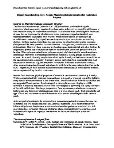 Aquatic Macroinvertebrate Sampling for Restoration Projects